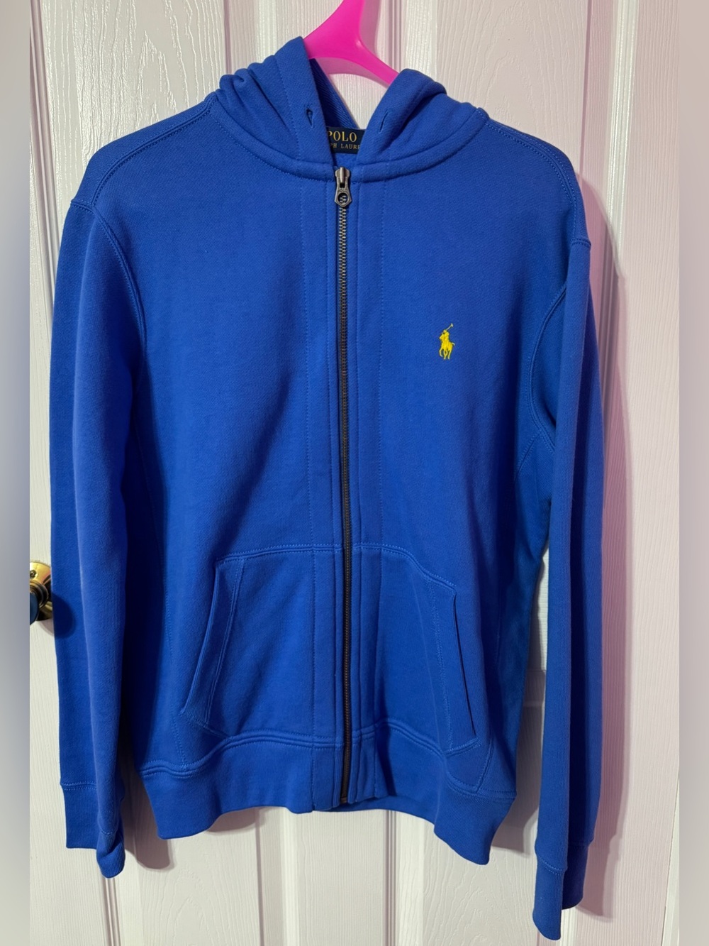 Ralph Lauren Royal Blue Zip Hoodie with Yellow Polo Logo
